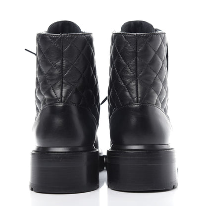 Chanel Lambskin Calfskin Quilted Lace Up Combat Boots 40 Black 7 of 13