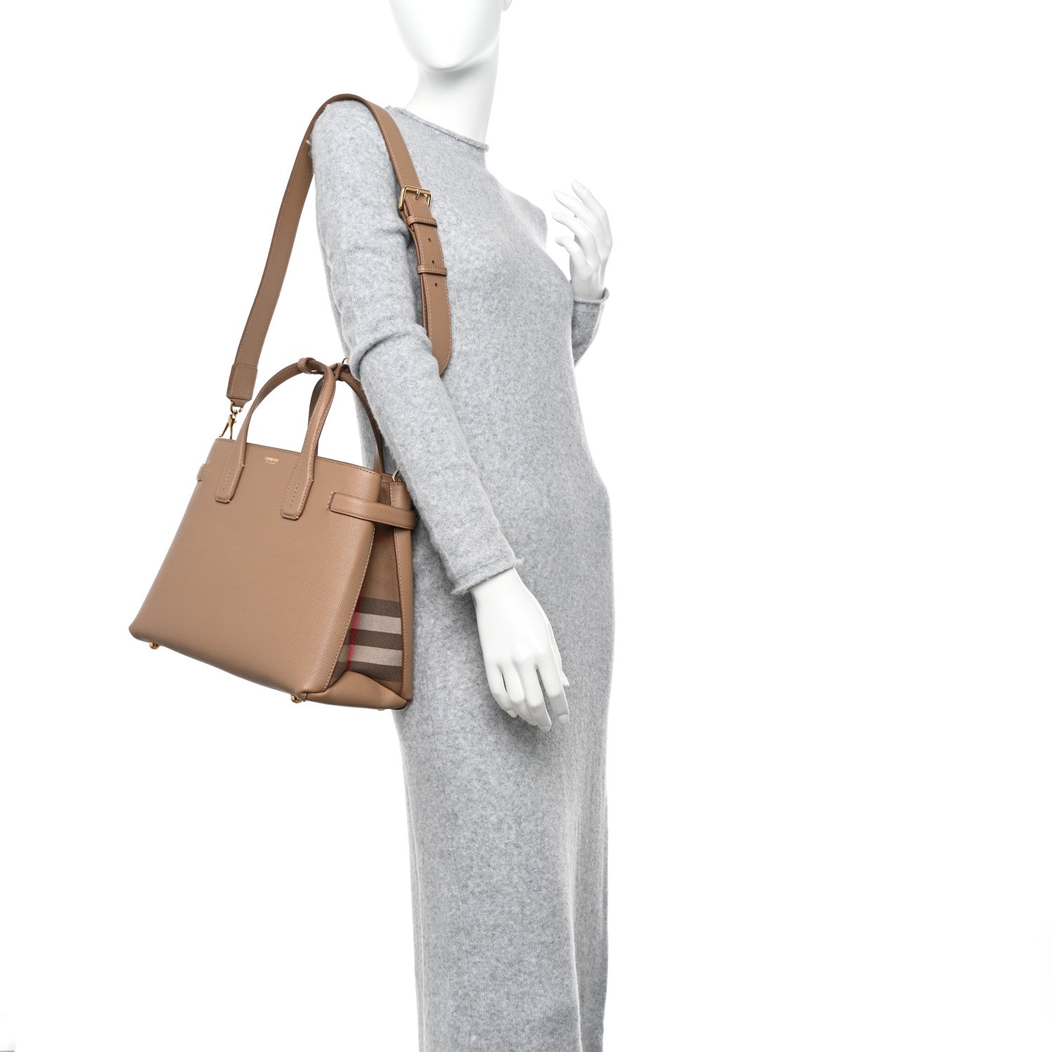 Burberry Derby Calfskin House Check Medium Banner Tote Camel 2 of 11