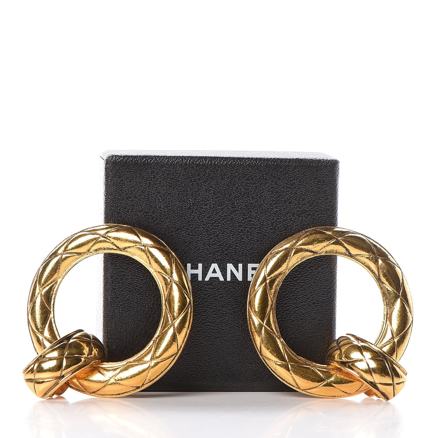 Chanel Quilted Hoop Clip On Earrings Gold 5 of 5