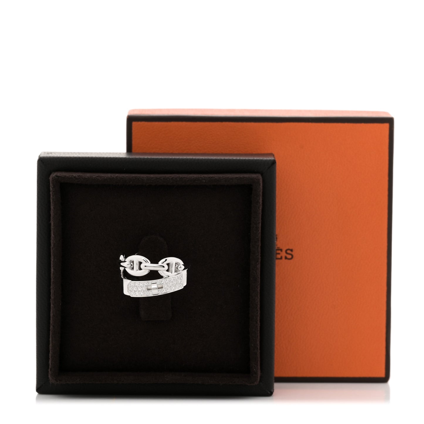 18K White Gold Kelly Diamond Double Tour Chaine d'Ancre Pave Ring 53 6.5