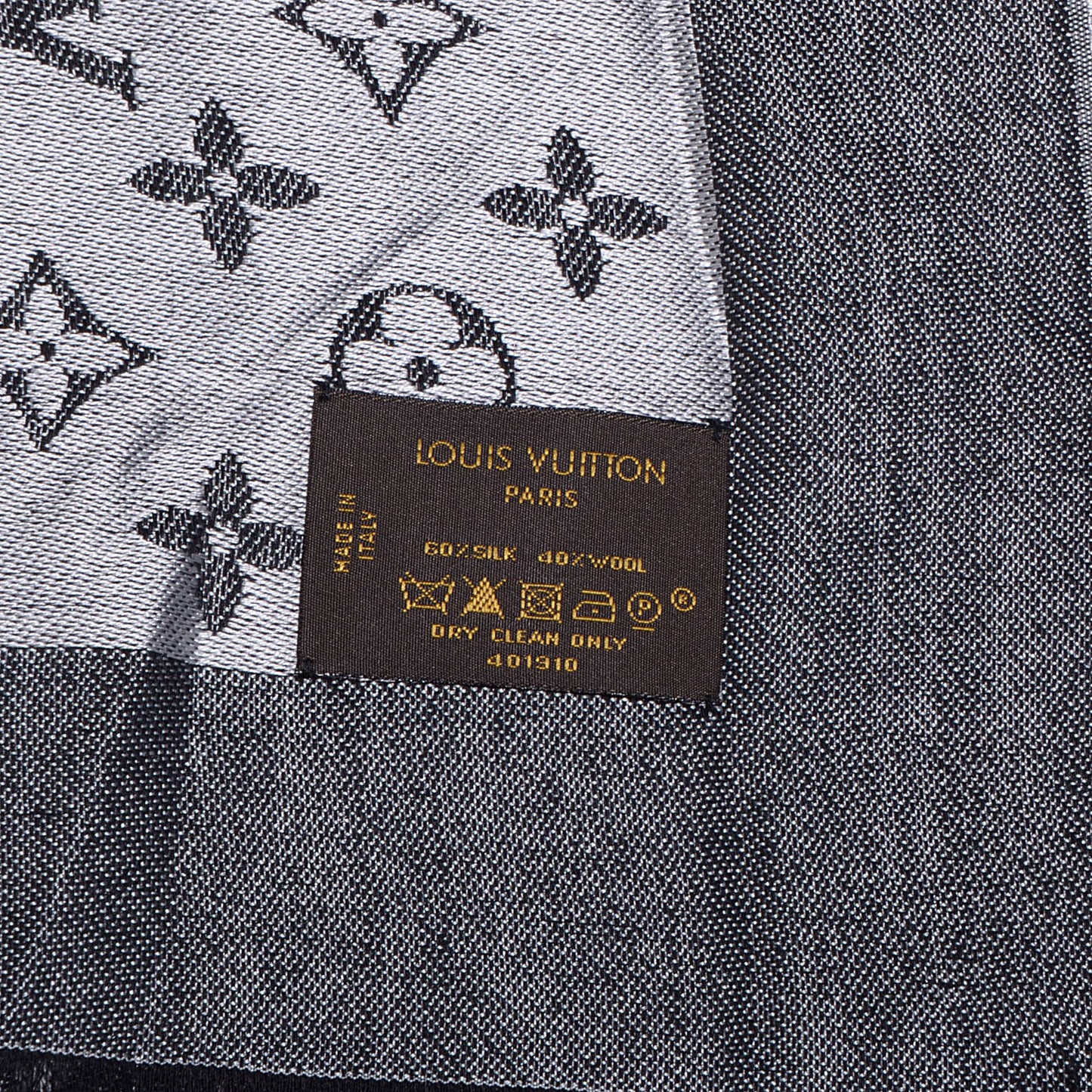Wool Silk Monogram Denim Shawl Black