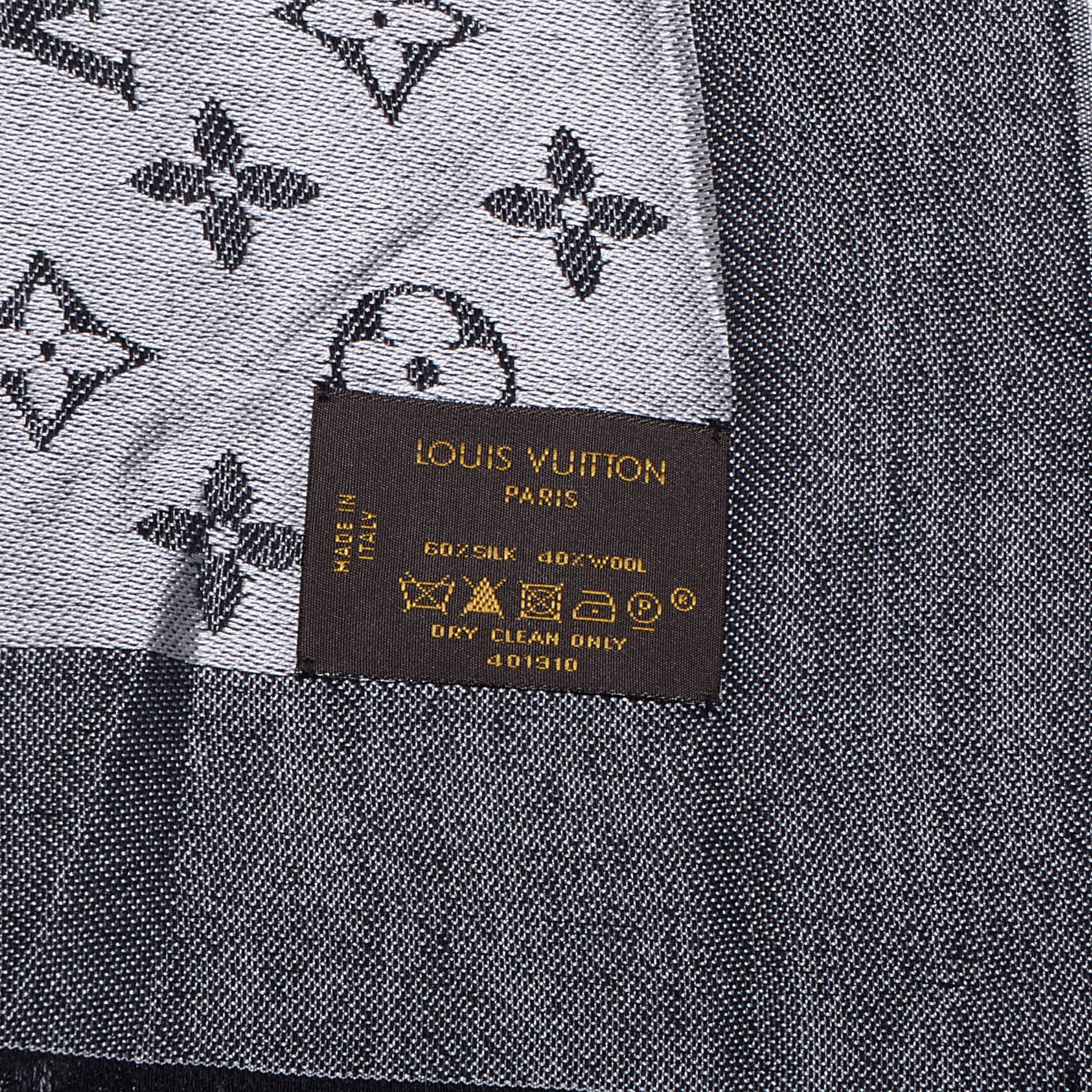 Louis Vuitton Wool Silk Monogram Denim Shawl Black 4 of 4