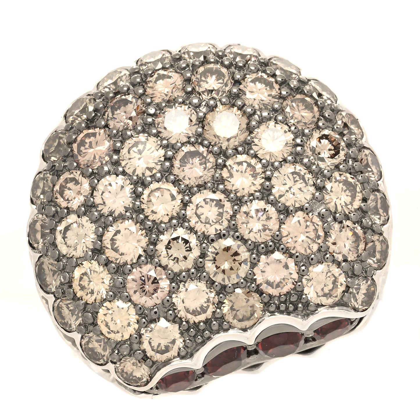 18K White Gold Brown Diamond Garnet Macaron Ring 54 6.75
