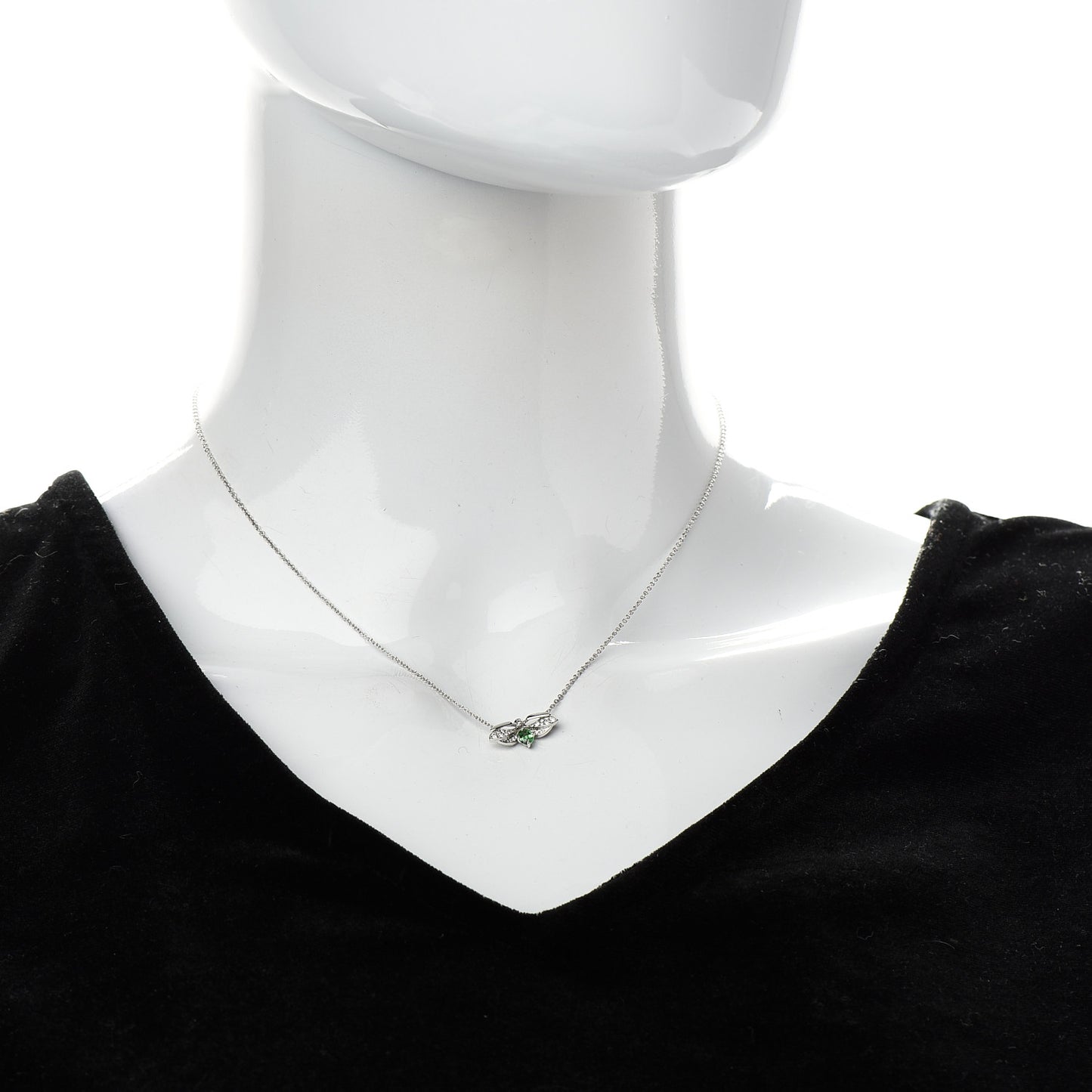 Platinum Diamond Tsavorite Paper Flowers Firefly Pendant Necklace