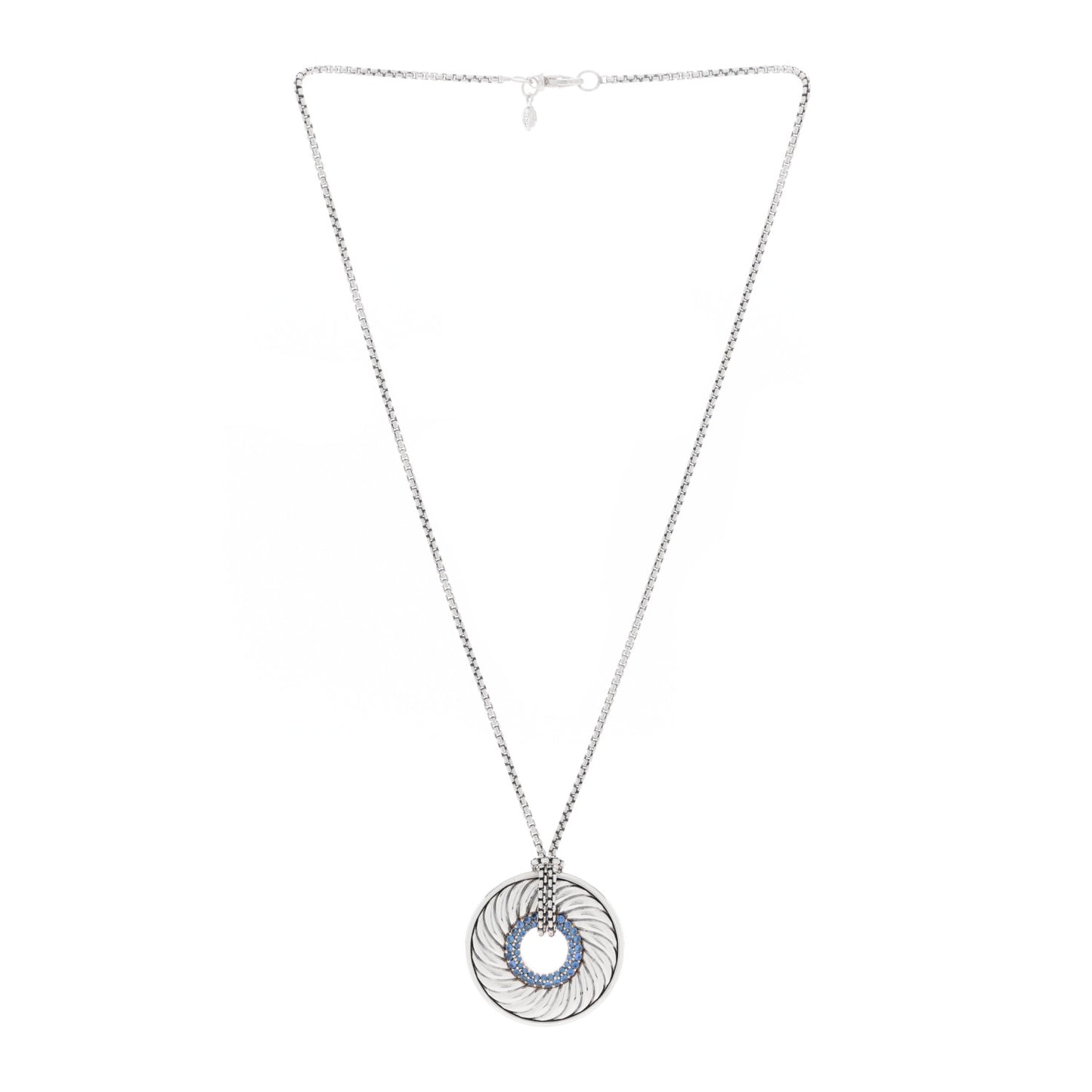 Sterling Silver Blue Sapphire Cable Disc Necklace