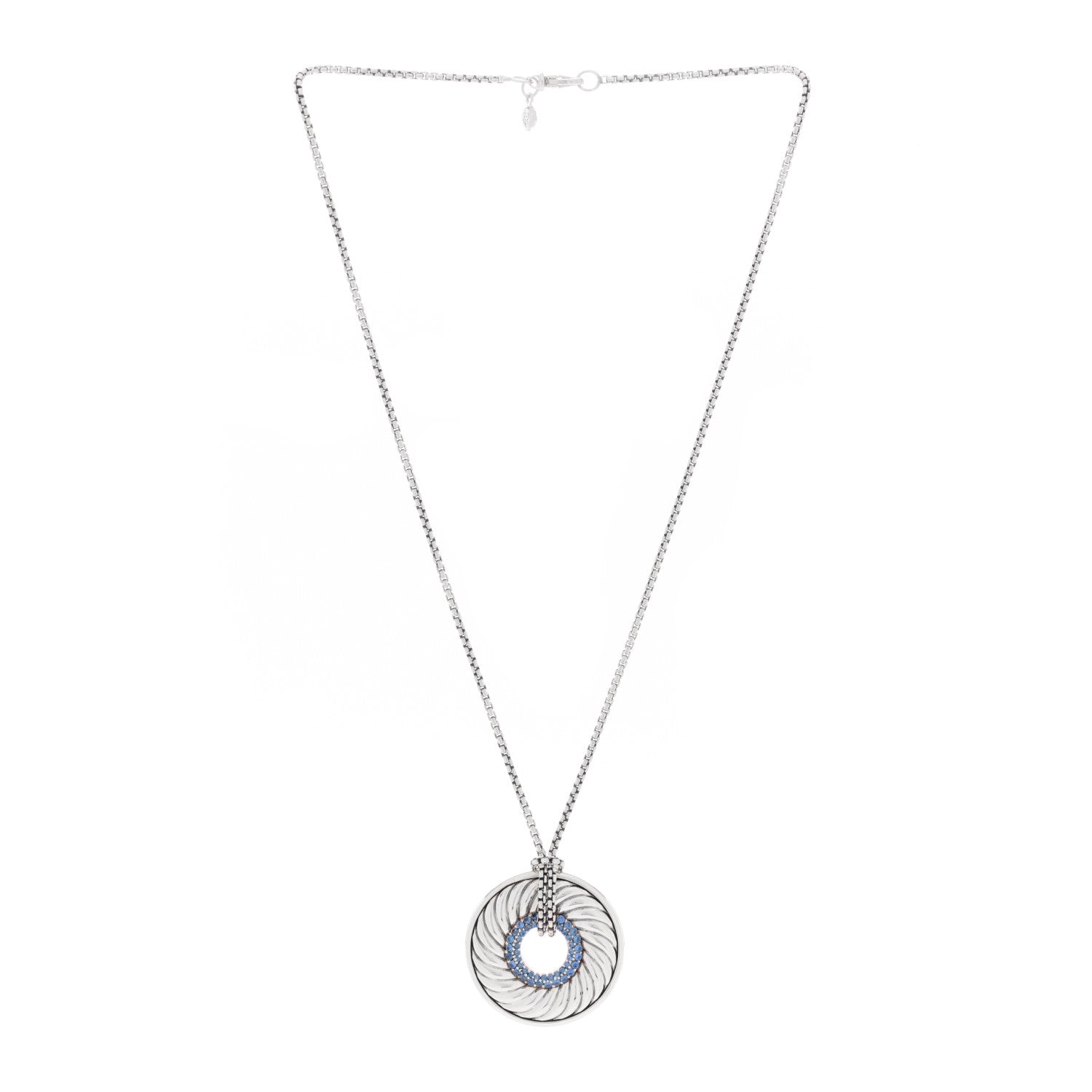 David Yurman Sterling Silver Blue Sapphire Cable Disc Necklace 2 of 4