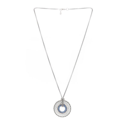 David Yurman Sterling Silver Blue Sapphire Cable Disc Necklace 2 of 4