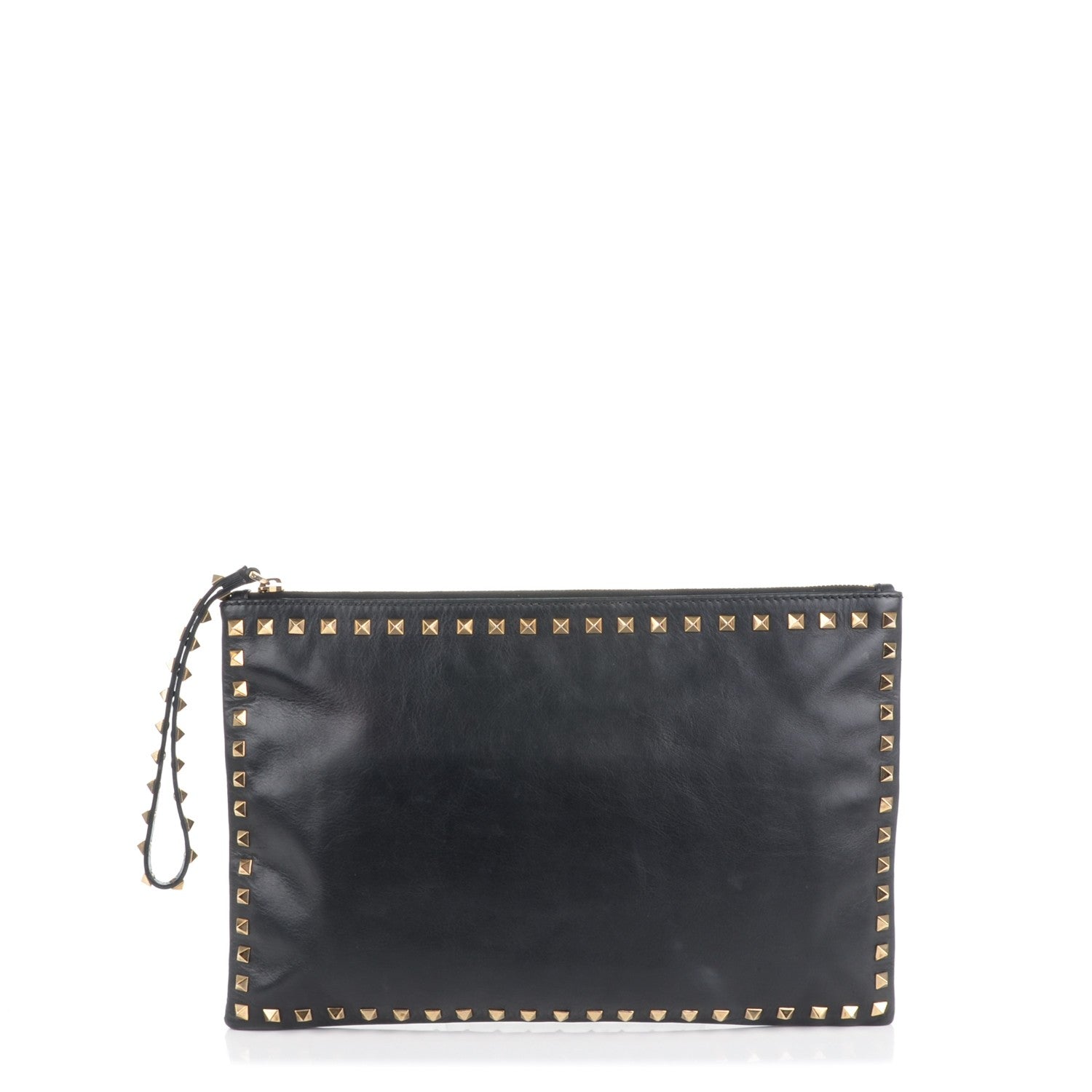 Valentino Garavani Vitello Large Rockstud Zip Wristlet Pouch Black 1 of 7