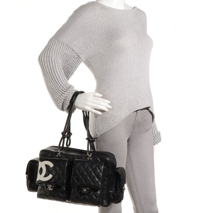 Chanel Calfskin Quilted Large Cambon Multipocket Reporter Black White 2 of 7