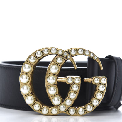 Gucci Moon Calfskin Pearl Double G 40mm Belt 85 34 Black Cream 3 of 6