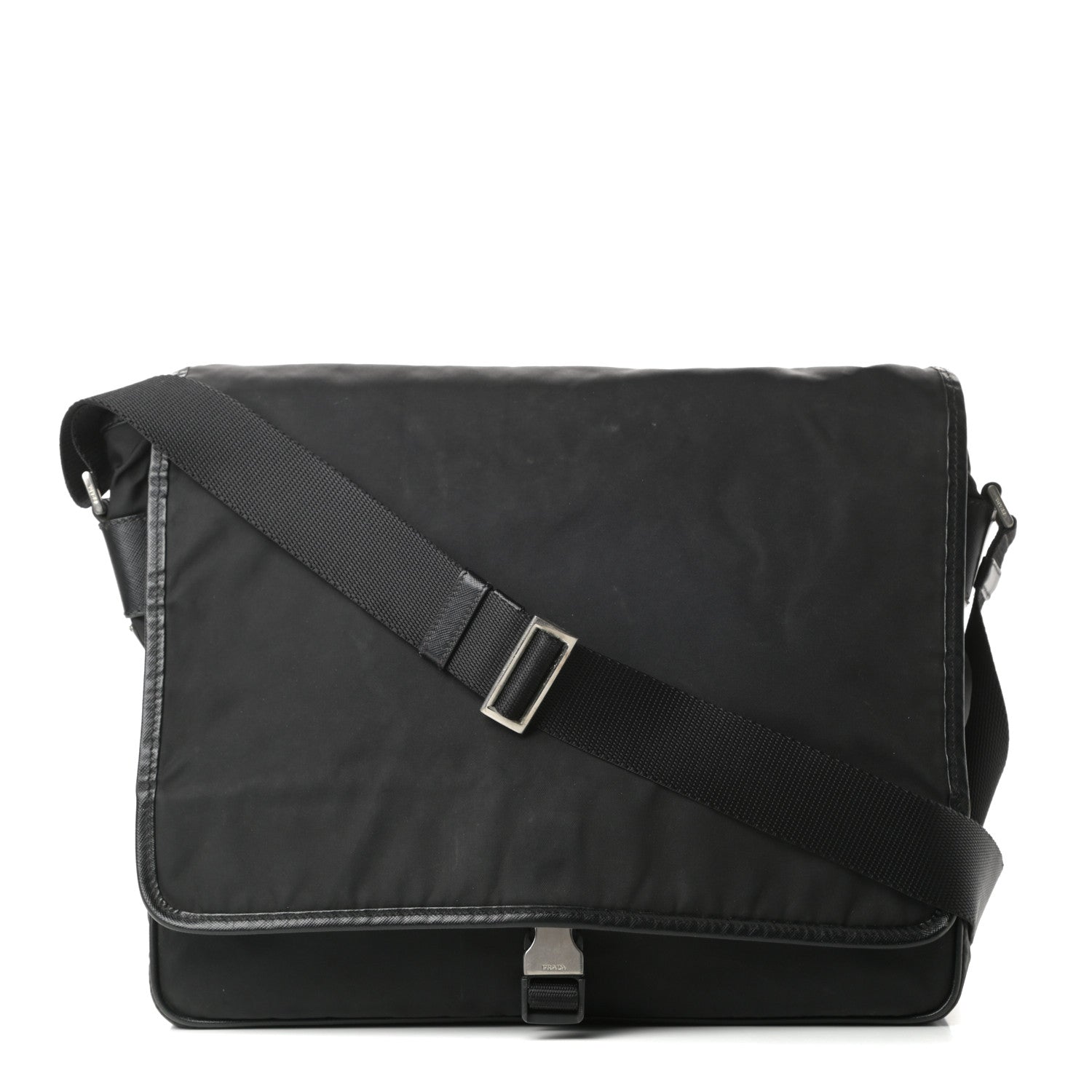 Prada Tessuto Nylon Saffiano Messenger Satchel Black 1 of 13