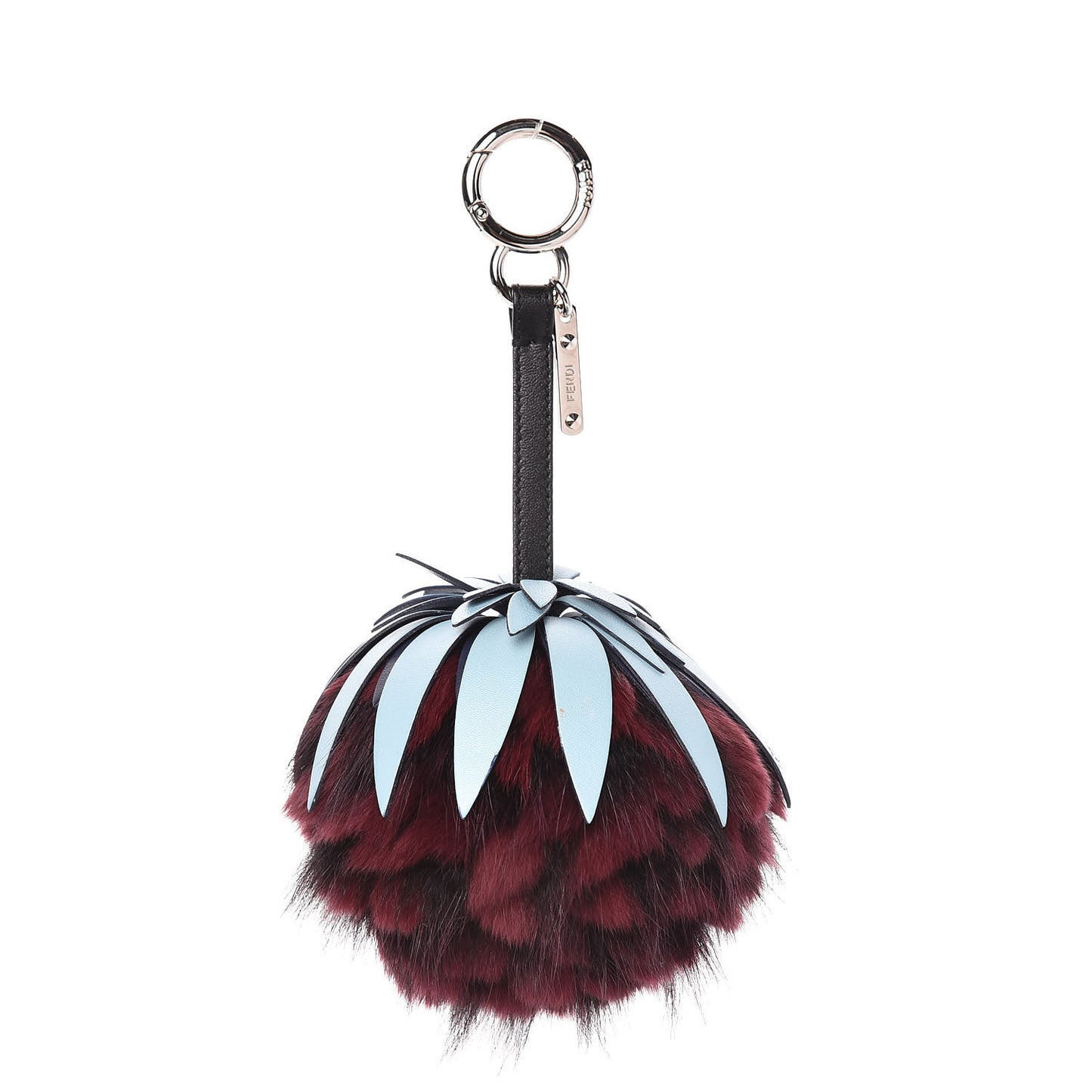 Fox Rabbit Fur Nappa Pineapple Bag Charm Bordeaux Turchese Pallido Multicolor