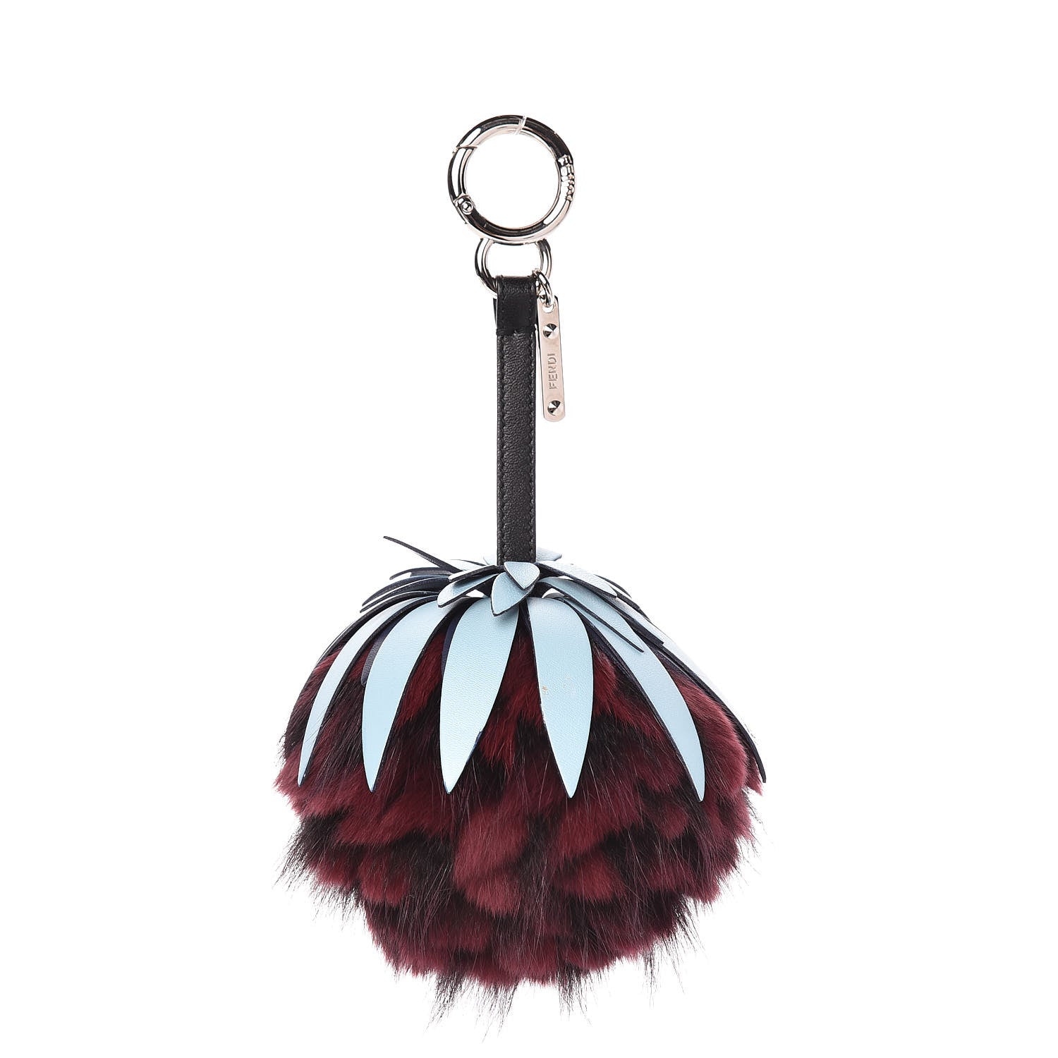 Fendi Fox Rabbit Fur Nappa Pineapple Bag Charm Bordeaux Turchese Pallido Multicolor 1 of 4