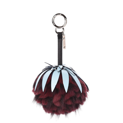Fendi Fox Rabbit Fur Nappa Pineapple Bag Charm Bordeaux Turchese Pallido Multicolor 1 of 4