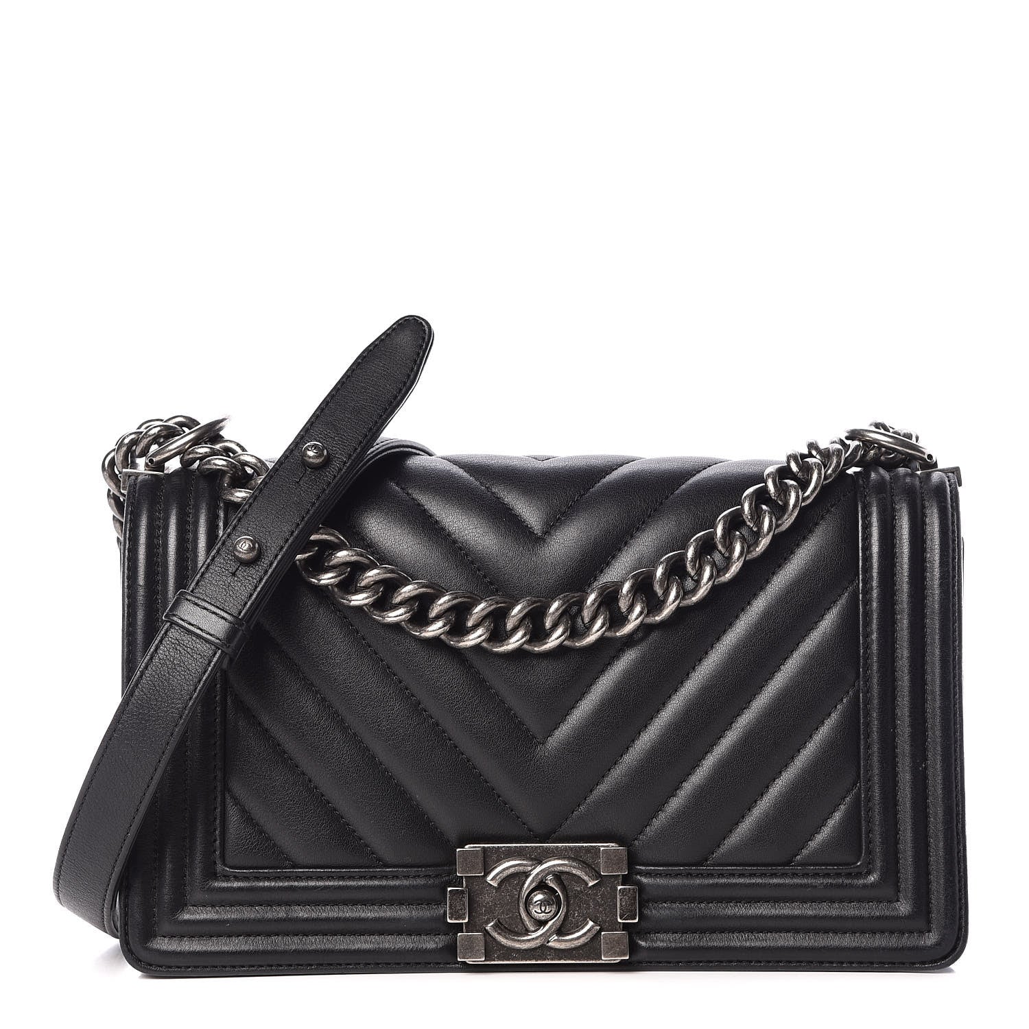 Chanel Calfskin Chevron Quilted Medium Boy Flap Black 1 of 13