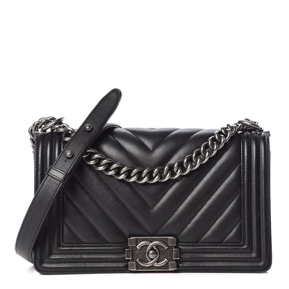Chanel Calfskin Chevron Quilted Medium Boy Flap Black 1 of 13