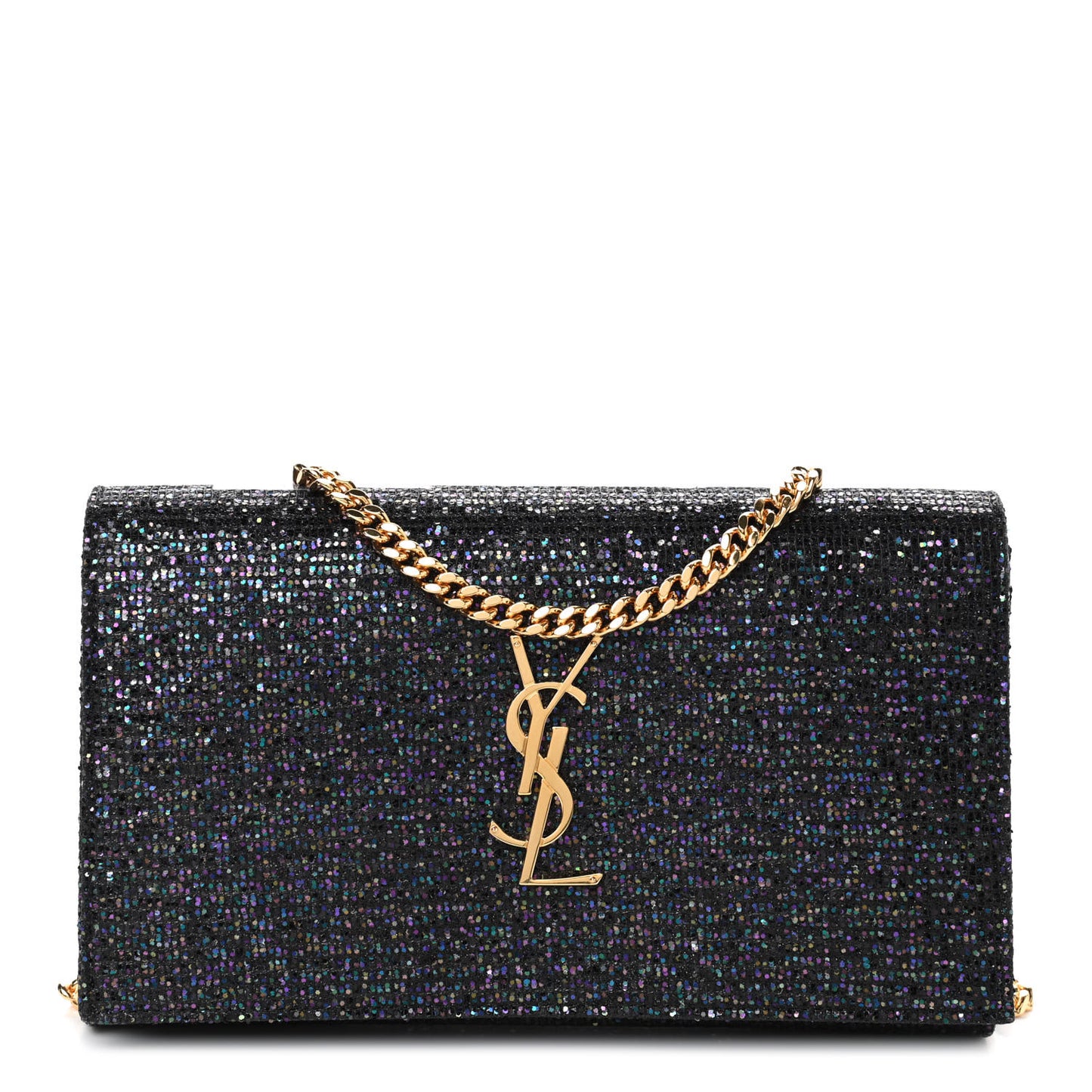 Glitter Classic Monogram Chain Wallet Black Multicolor