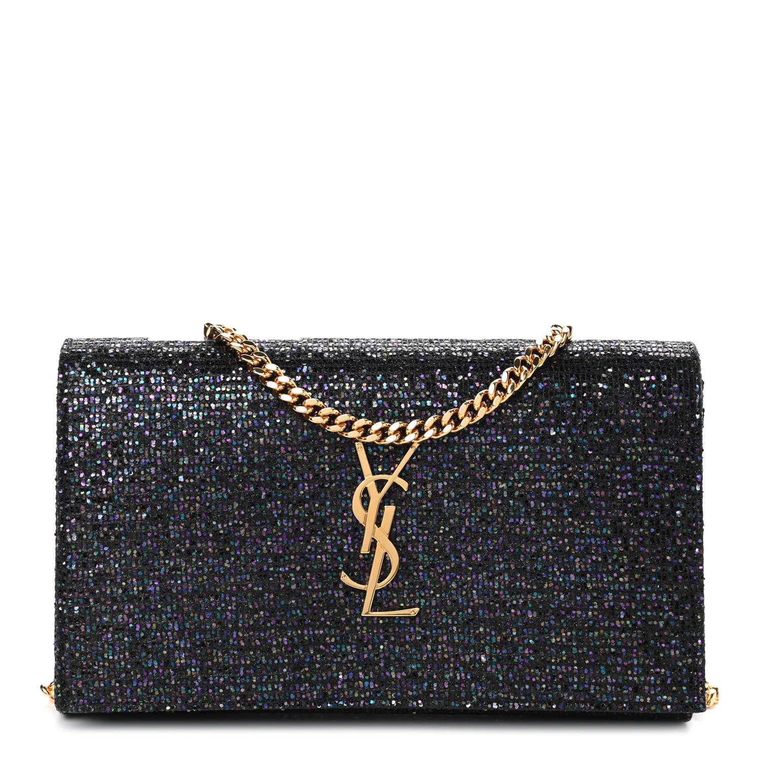 Saint Laurent Glitter Classic Monogram Chain Wallet Black Multicolor 1 of 4