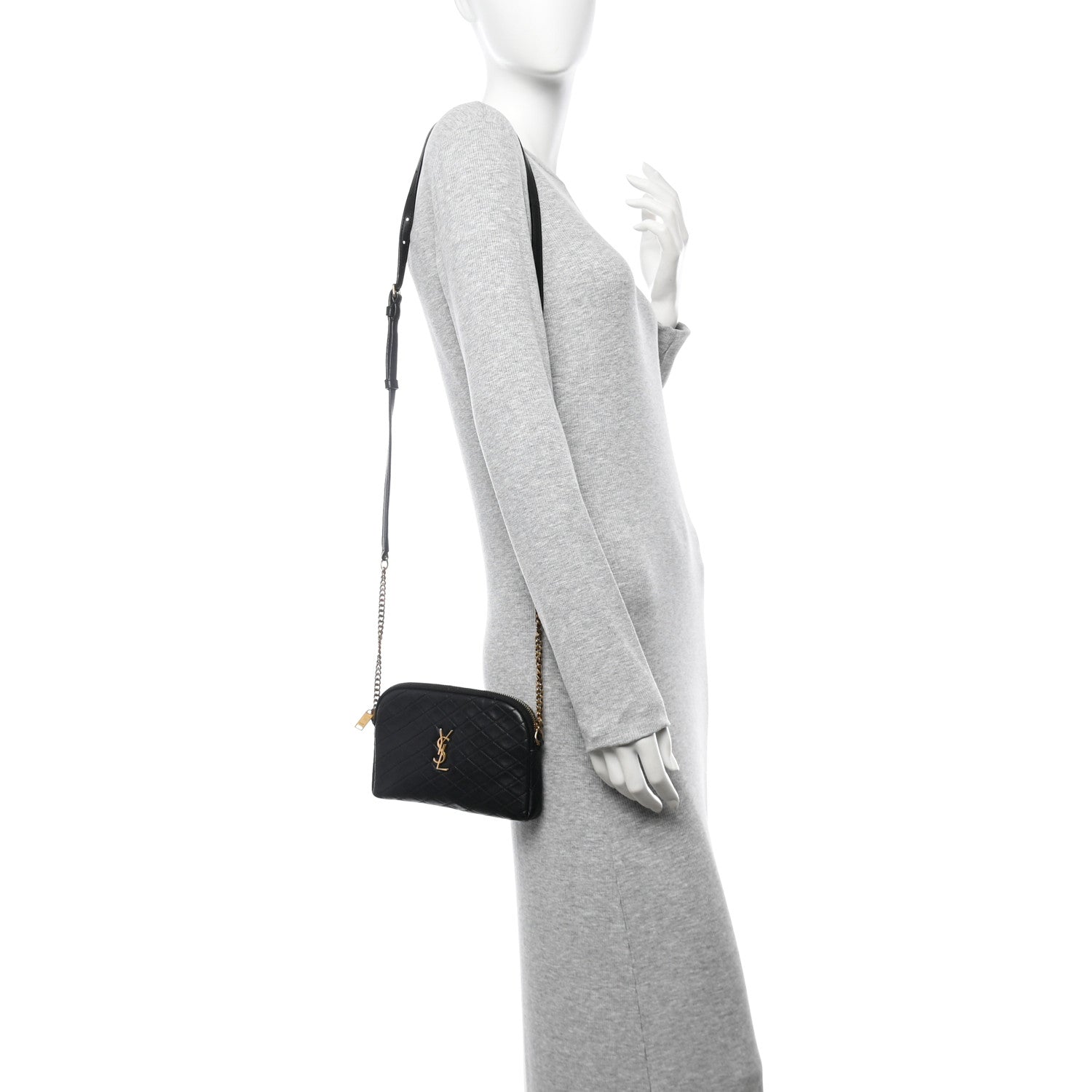 Saint Laurent Lambskin Quilted Gaby Zipped Pouch Black 2 of 12