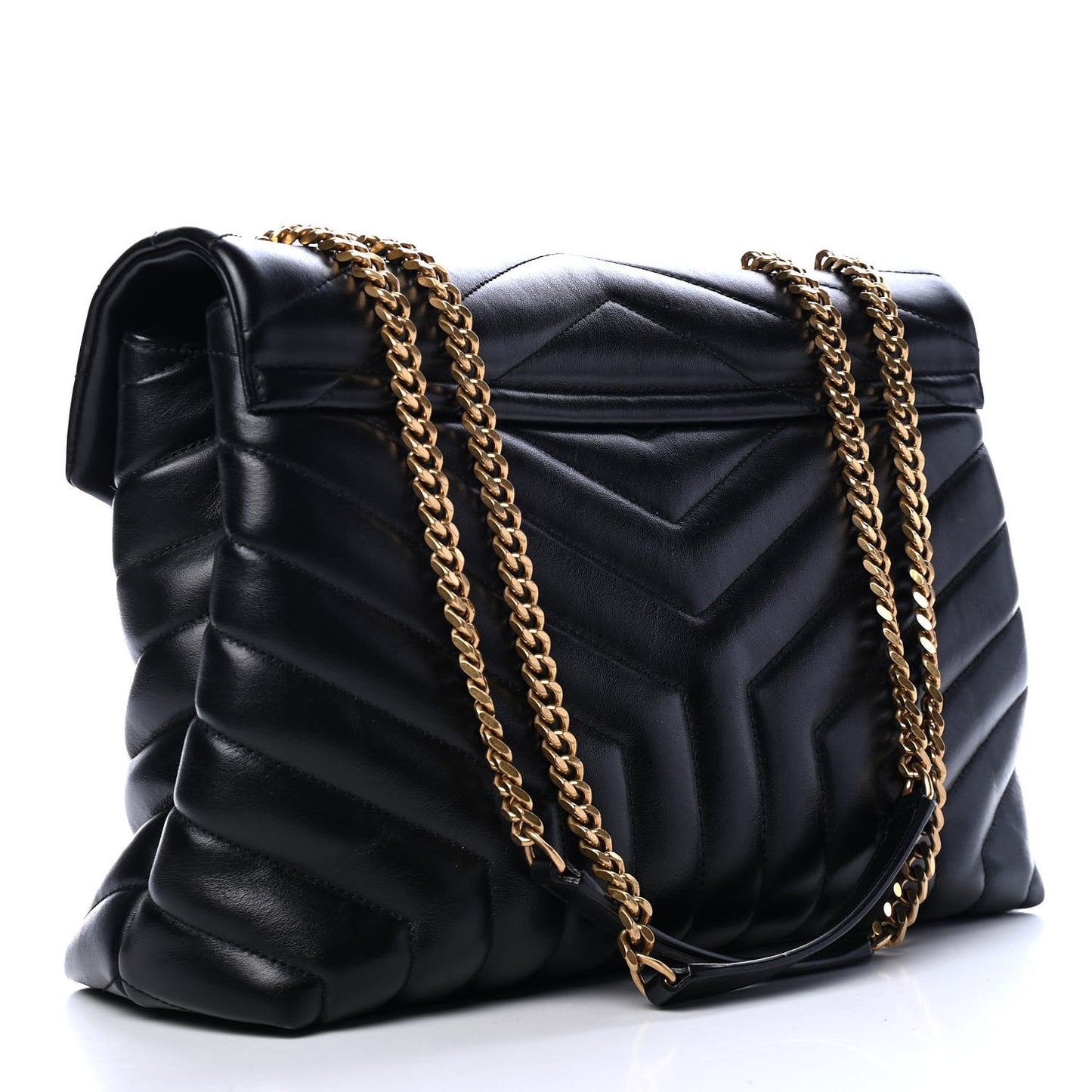 Calfskin Y Quilted Monogram Medium Loulou Chain Satchel Black