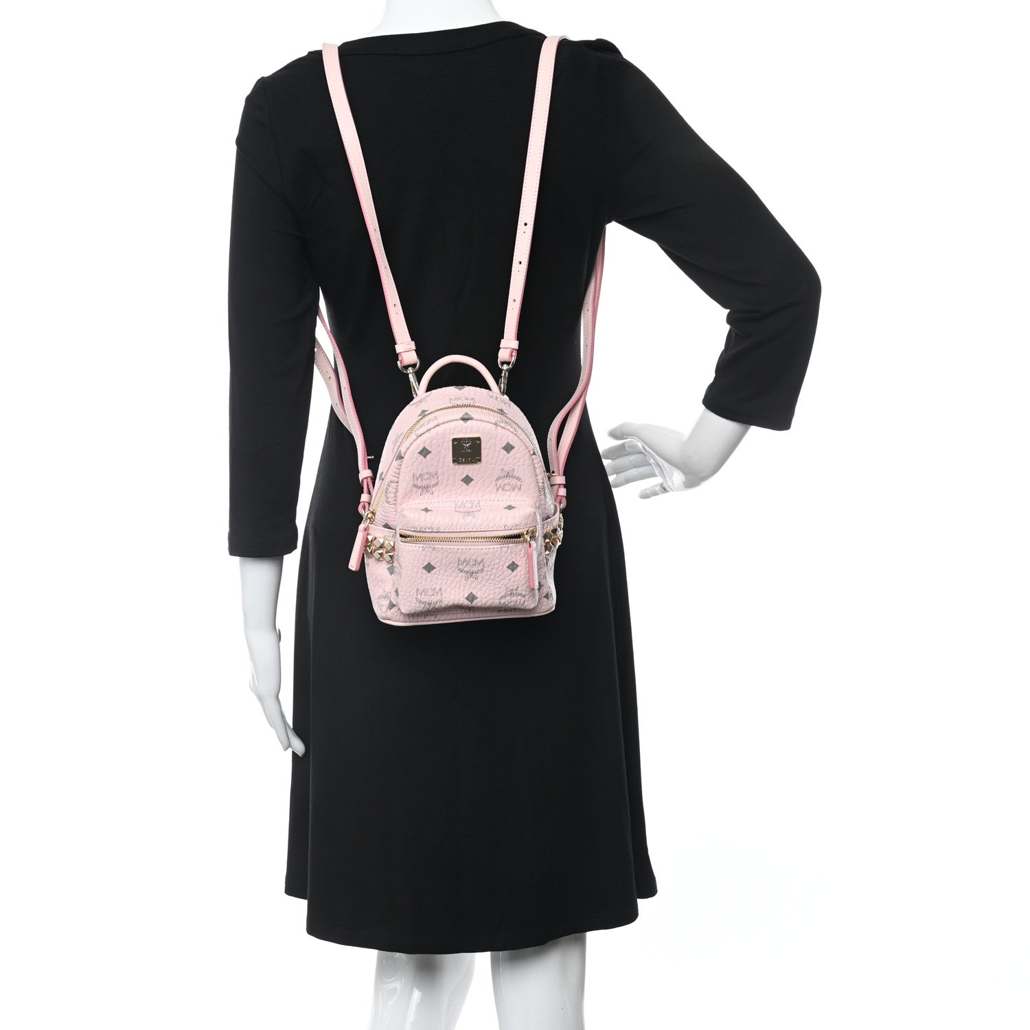 MCM Visetos Side Stud X-Mini Stark Bebe Boo Backpack Soft Pink 2 of 9