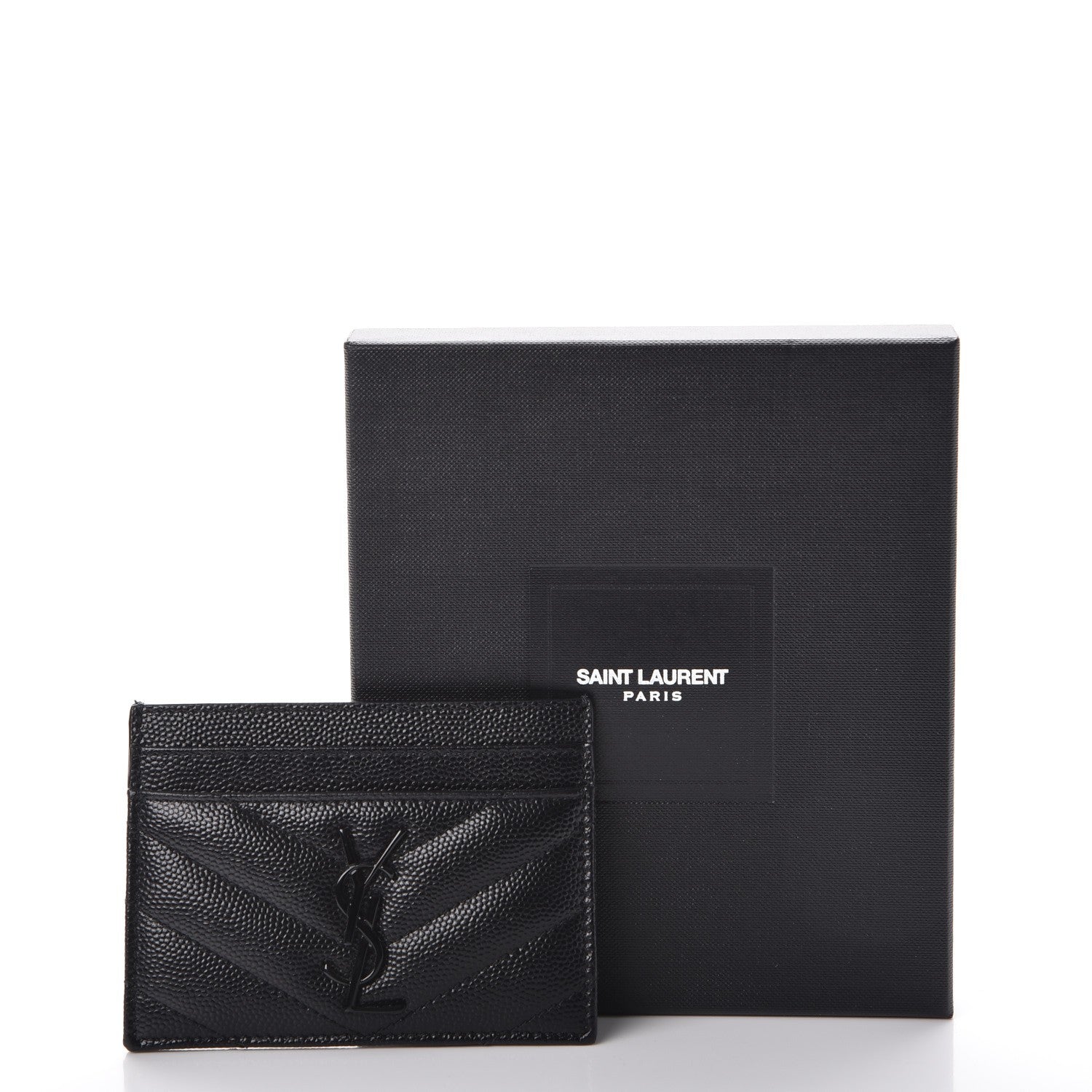Saint Laurent Grain De Poudre Matelasse Chevron Monogram Credit Card Case Black 8 of 8