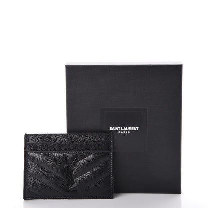 Saint Laurent Grain De Poudre Matelasse Chevron Monogram Credit Card Case Black 8 of 8