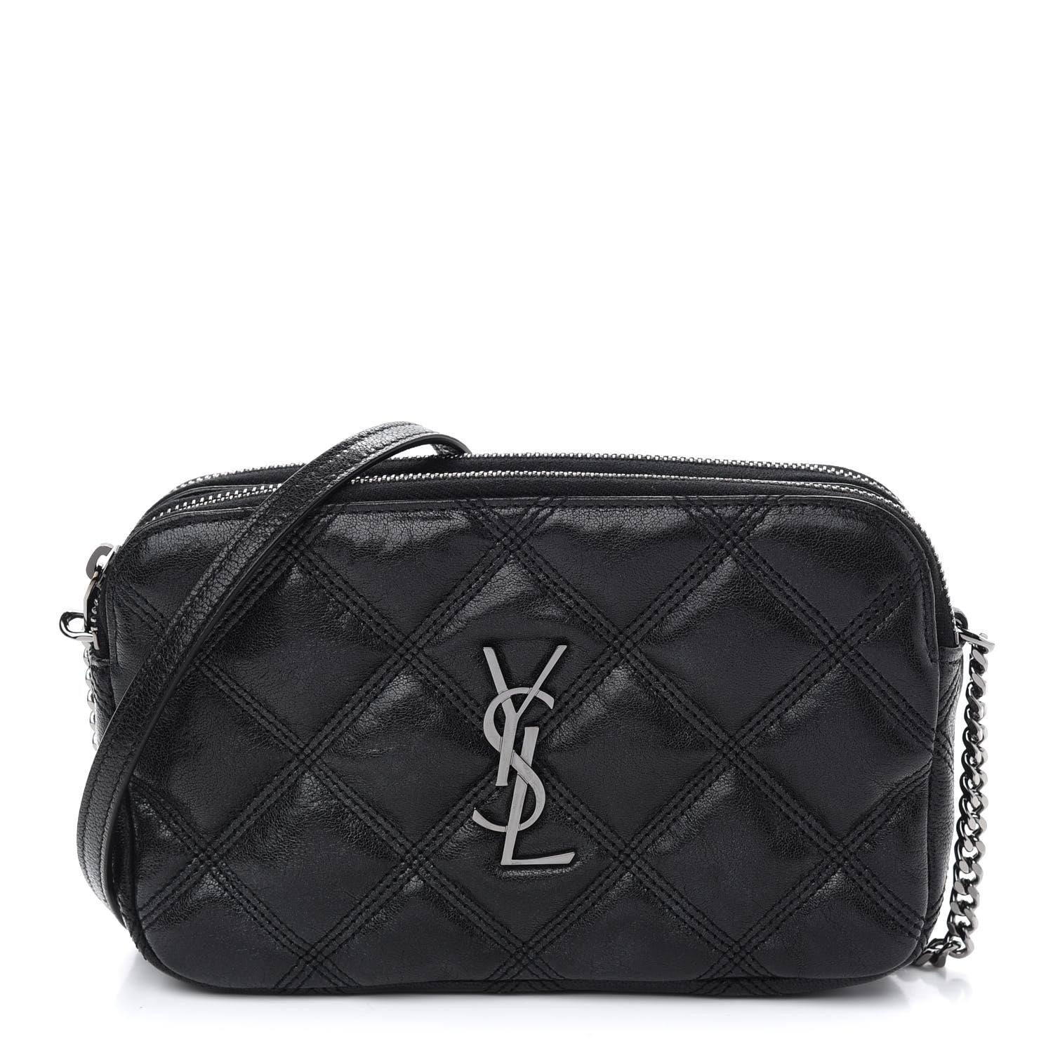 Saint Laurent Grained Lambskin Quilted Mini Becky Double Zip Bag Black 1 of 8