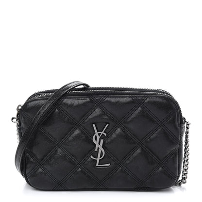 Saint Laurent Grained Lambskin Quilted Mini Becky Double Zip Bag Black 1 of 8