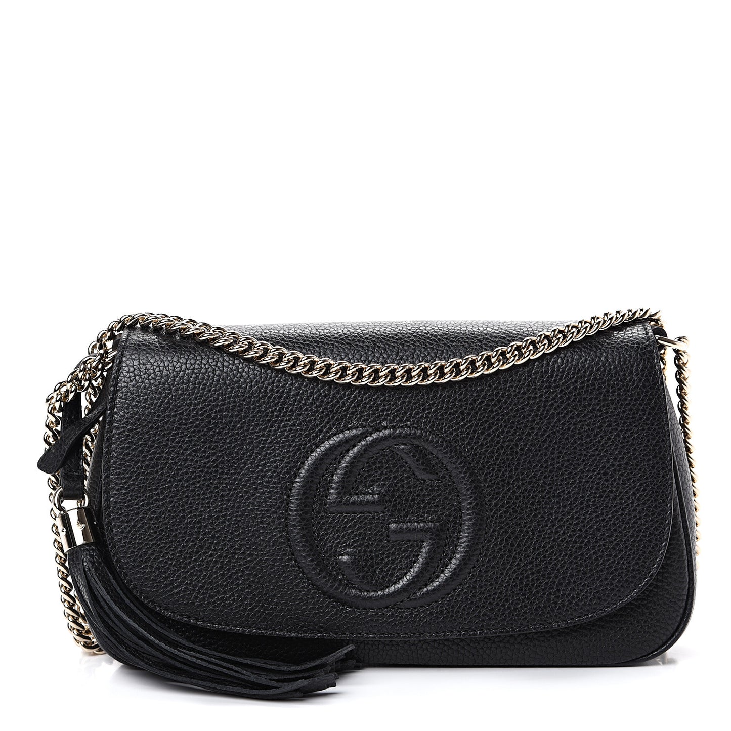 Pebbled Calfskin Medium Soho Flap Crossbody Black