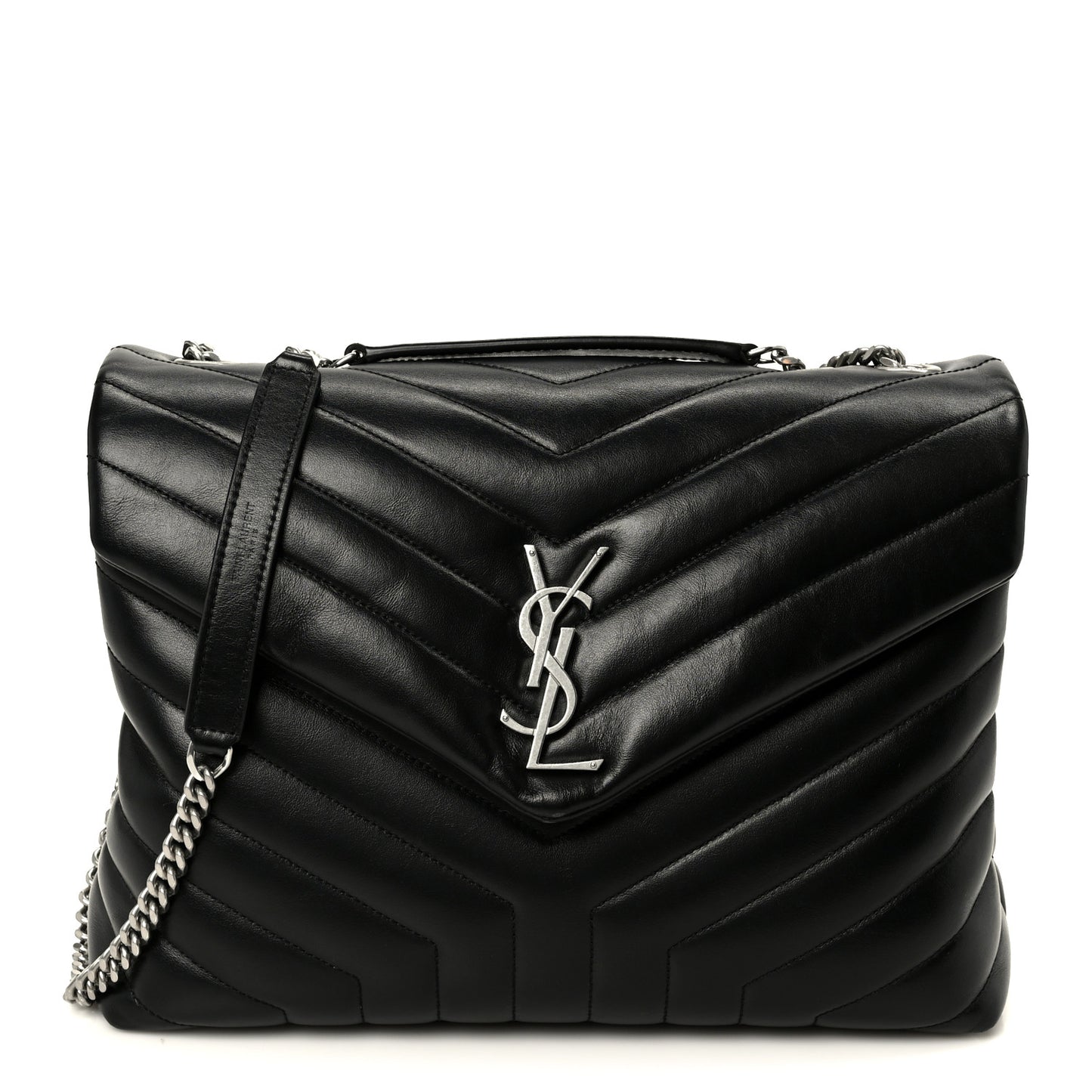 Calfskin Y Quilted Monogram Medium Loulou Chain Satchel Black