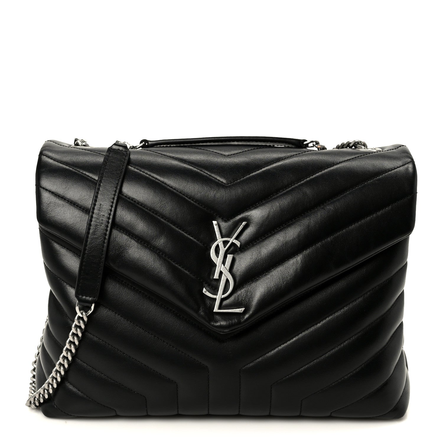 Saint Laurent Calfskin Y Quilted Monogram Medium Loulou Chain Satchel Black 1 of 10