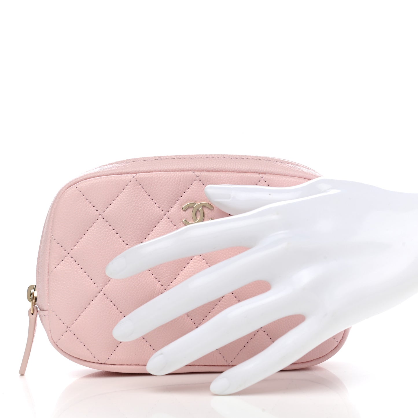Caviar Quilted Small Curvy Pouch Cosmetic Case Light Pink