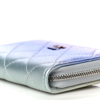 Chanel Gradient Metallic Calfskin Quilted Zip Around Coin Purse Wallet Silver Blue Yellow Purple 10 of 11