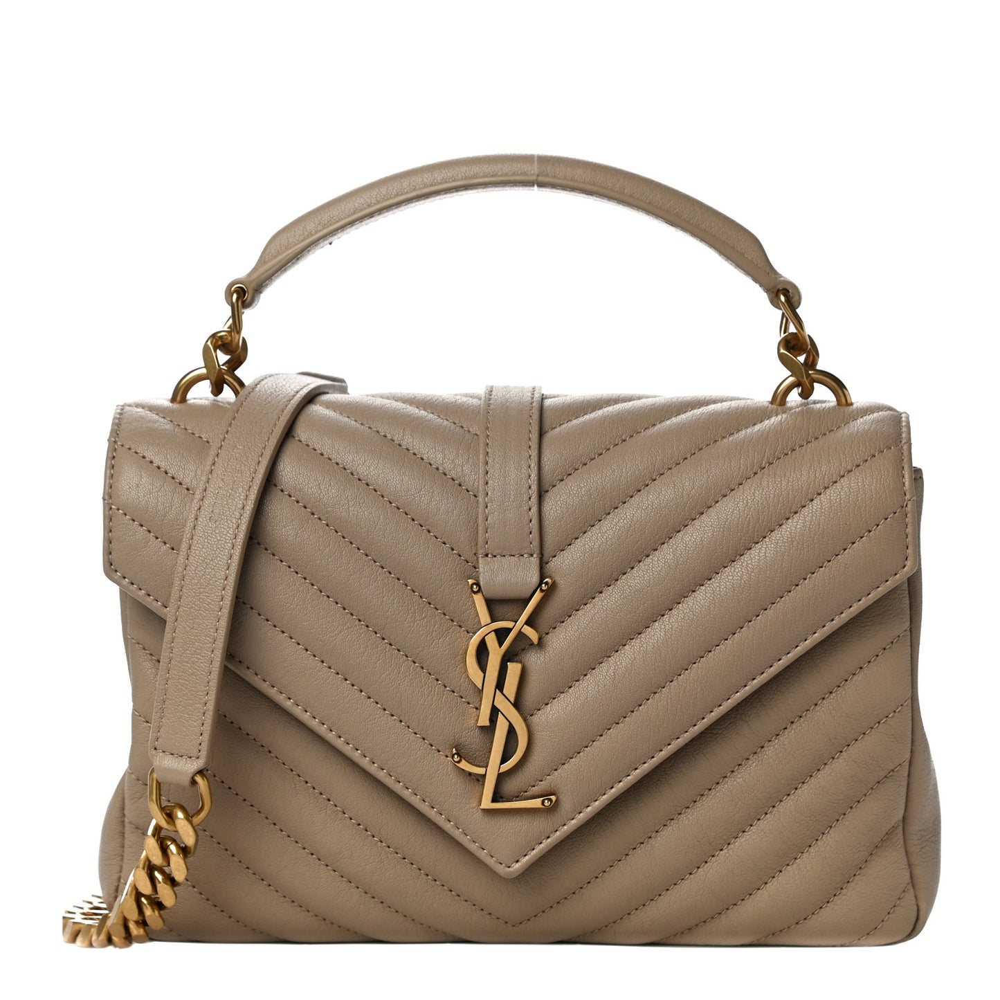 Sheepskin Matelasse Chevron Monogram Medium College Bag Dark Beige