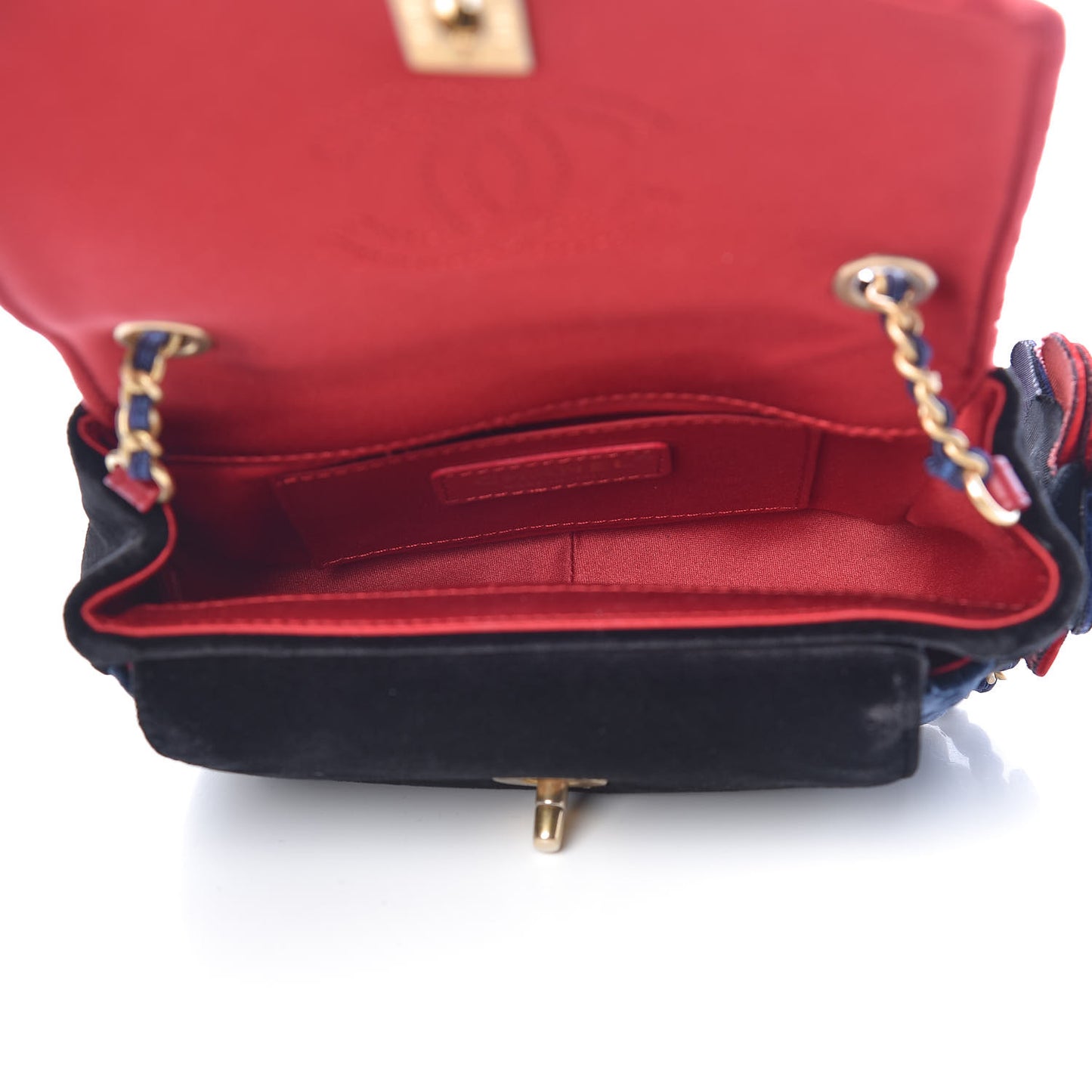 Velvet Quilted Small Camellia Flap Black Red Blue