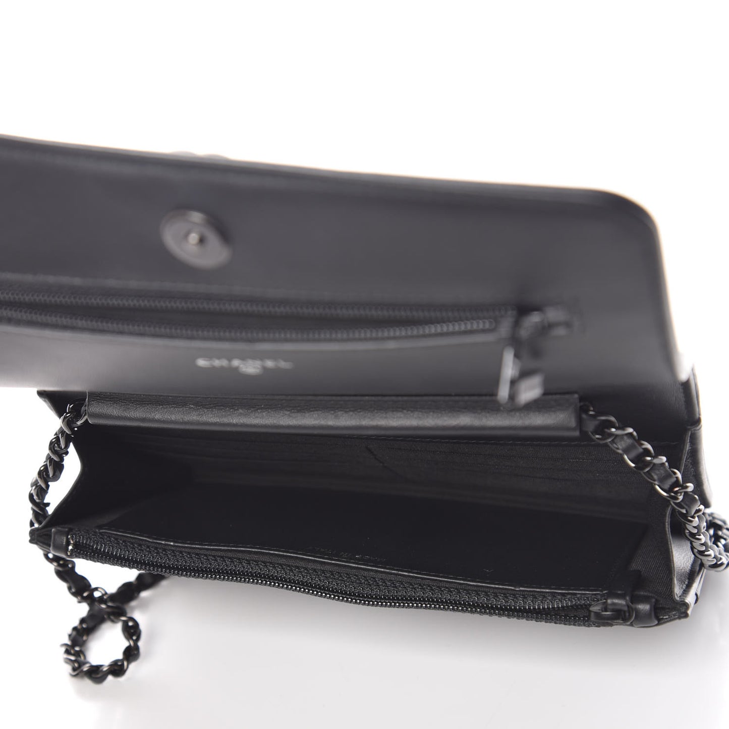 Calfskin Painted Chevron Embossed Boy Wallet On Chain WOC Black