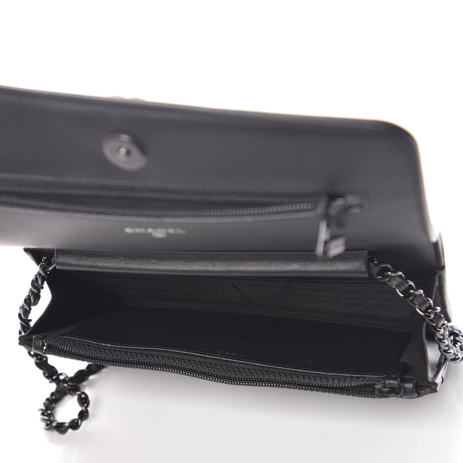 Chanel Calfskin Painted Chevron Embossed Boy Wallet On Chain WOC Black 5 of 15