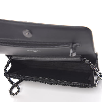 Chanel Calfskin Painted Chevron Embossed Boy Wallet On Chain WOC Black 5 of 15