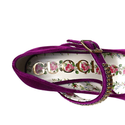 Gucci Velvet Crystal Embellished Sylvie High Heel Pumps 37.5 Fucsia Violet Cyclamen 6 of 10