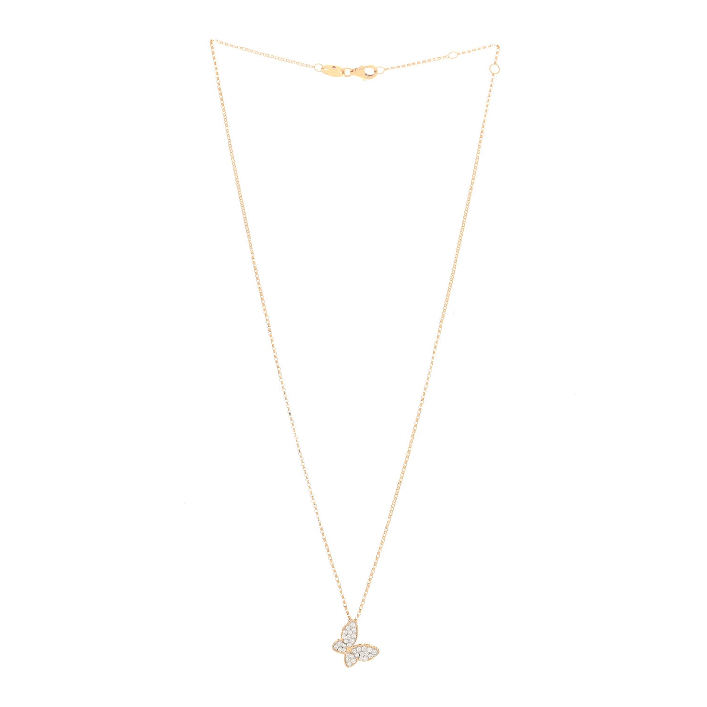 18K Yellow Gold Diamond Princess Butterfly Pendant Necklace