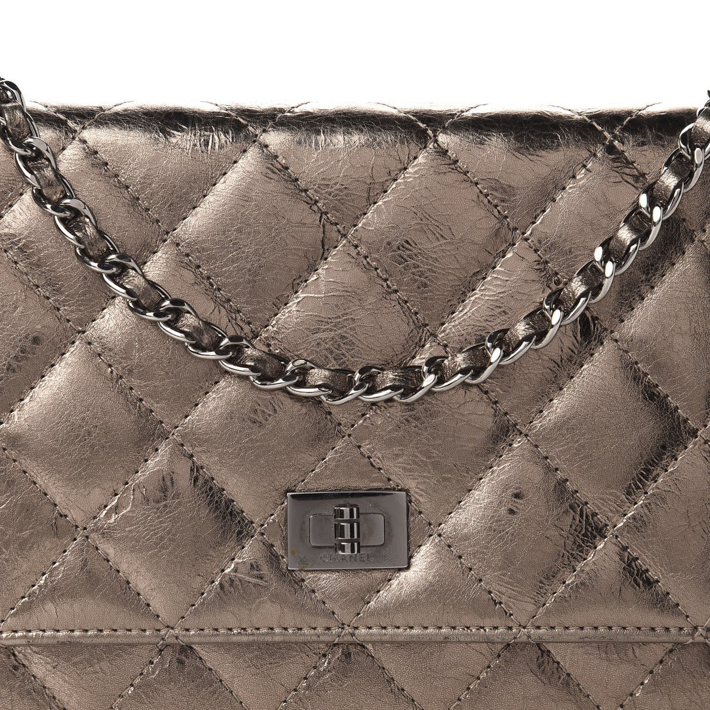 Metallic Aged Calfskin Quilted Reissue Wallet On Chain WOC Bronze