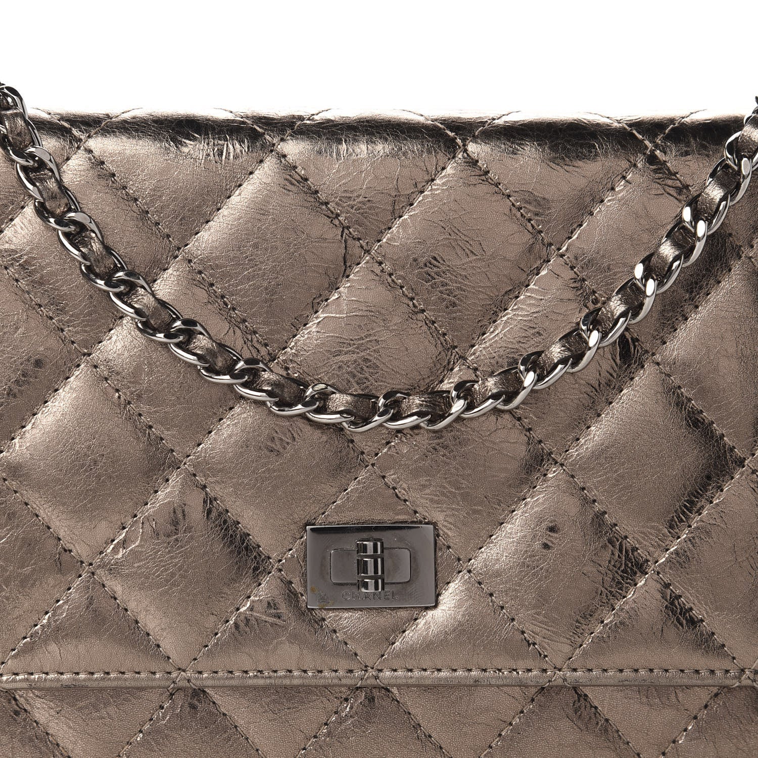 Chanel Metallic Aged Calfskin Quilted Reissue Wallet On Chain WOC Bronze 11 of 12
