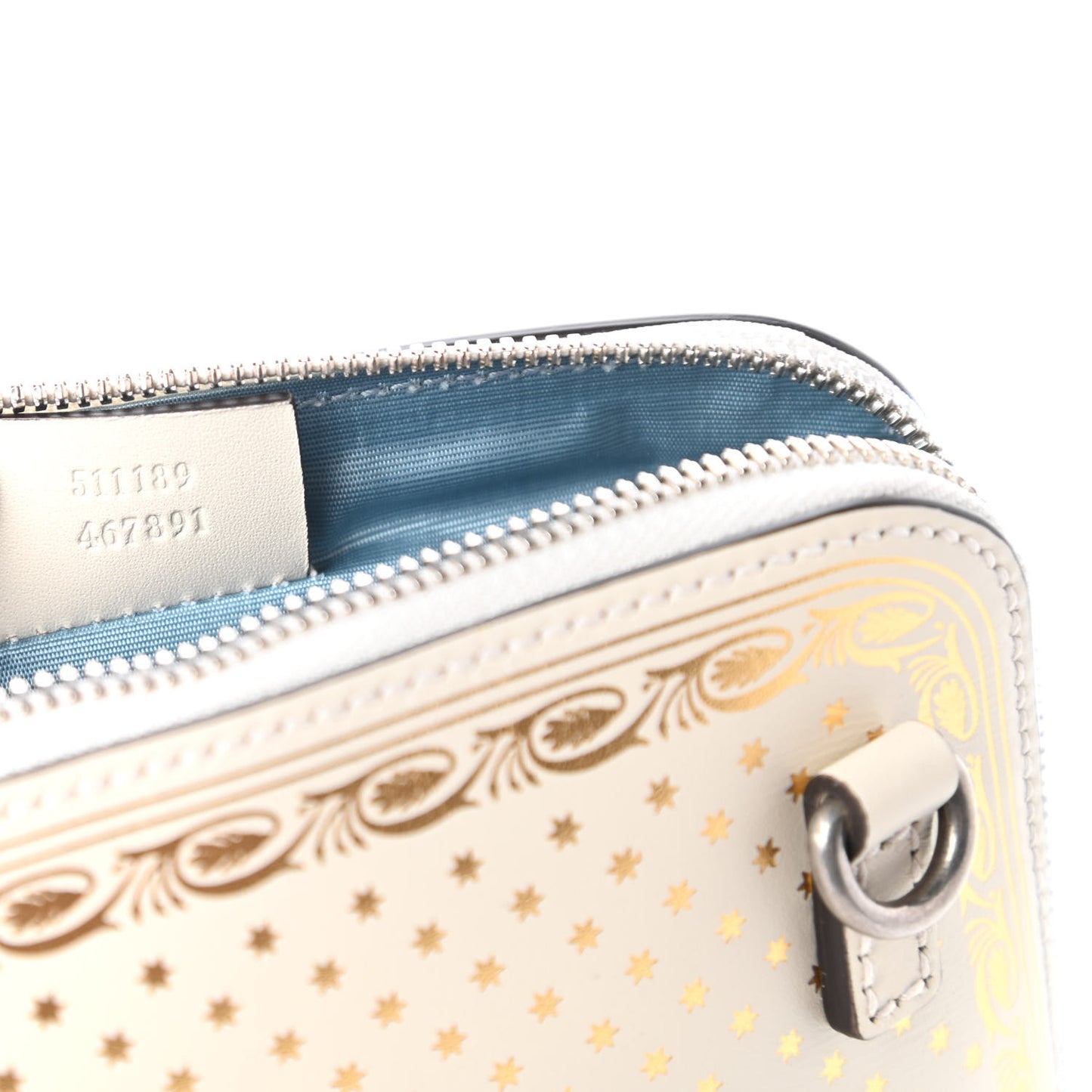 X SEGA Calfskin GUCCY Stars Mini Dome Shoulder Bag Moon Steller White Gold