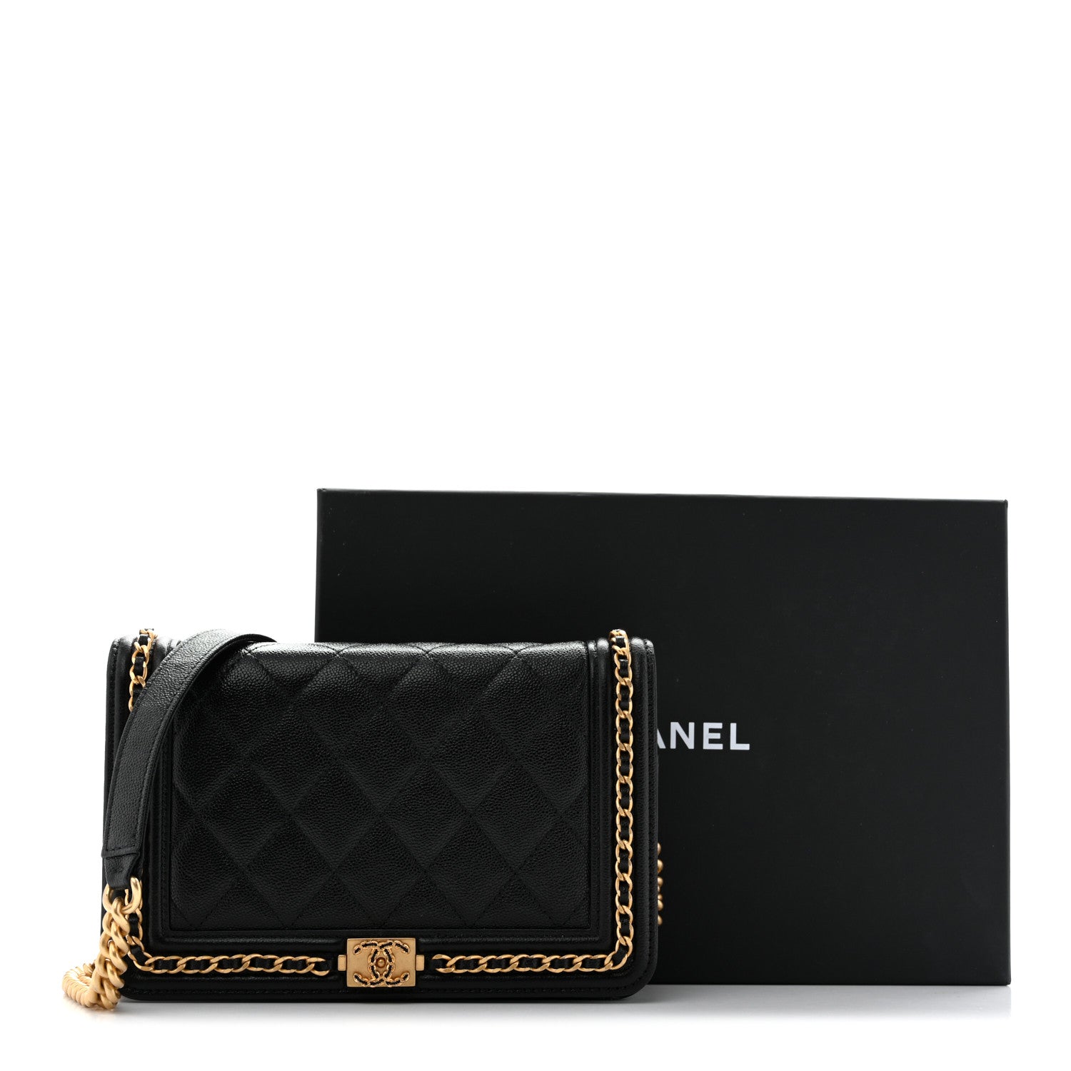 Chanel Caviar Quilted Chain Around Boy Wallet On Chain WOC Black 13 of 13