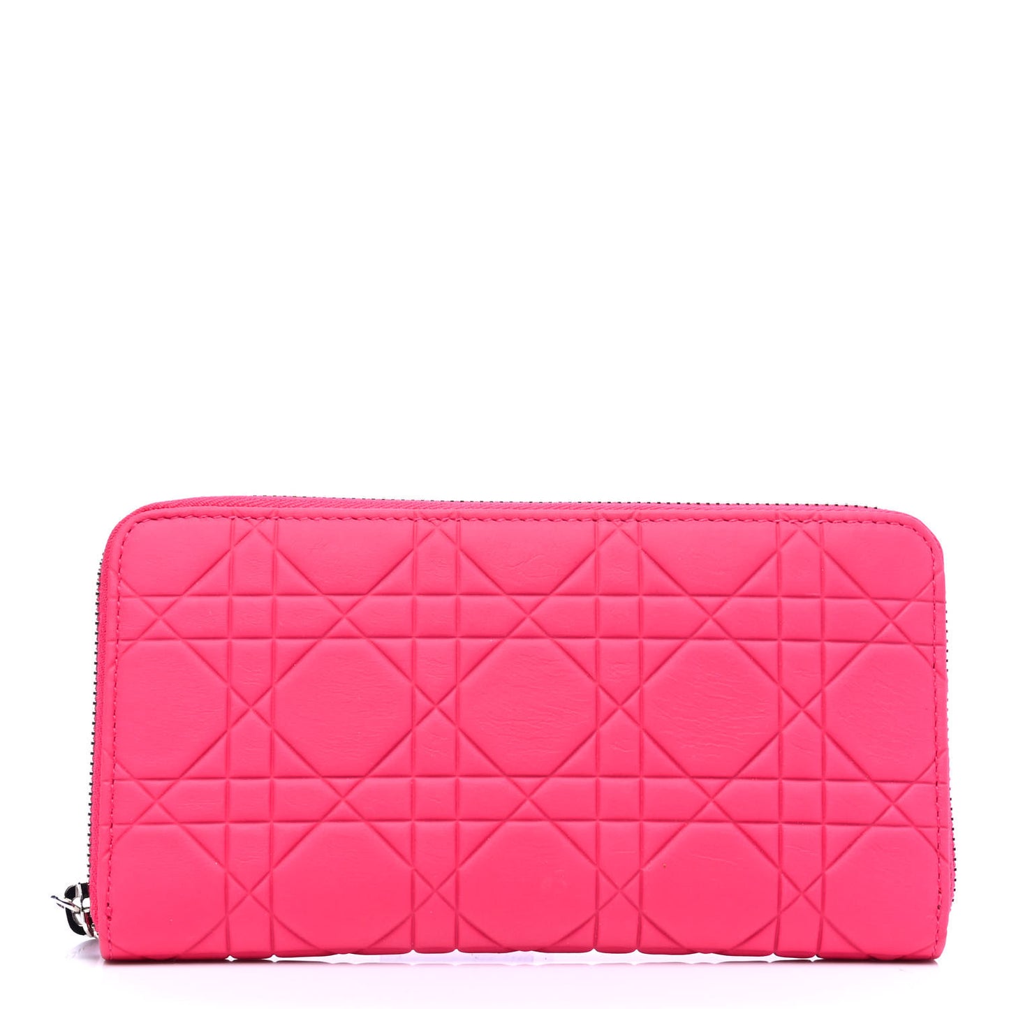 Lambskin Cannage Lady Dior Zip Wallet Fuchsia