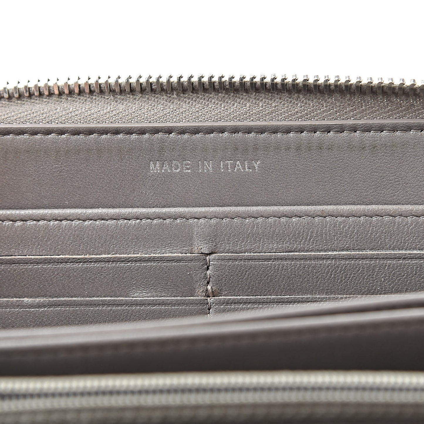 Calfskin Resin Stitched Zip Around Wallet Grey