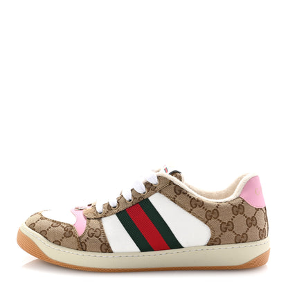 Gucci Lame GG Monogram Nubuck Web Screener Sneakers 41 Beige Ebony Pink 1 of 11