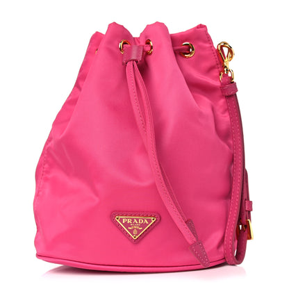 Prada Saffiano Tessuto Nylon Vela Bucket Wristlet Ibisco 1 of 9