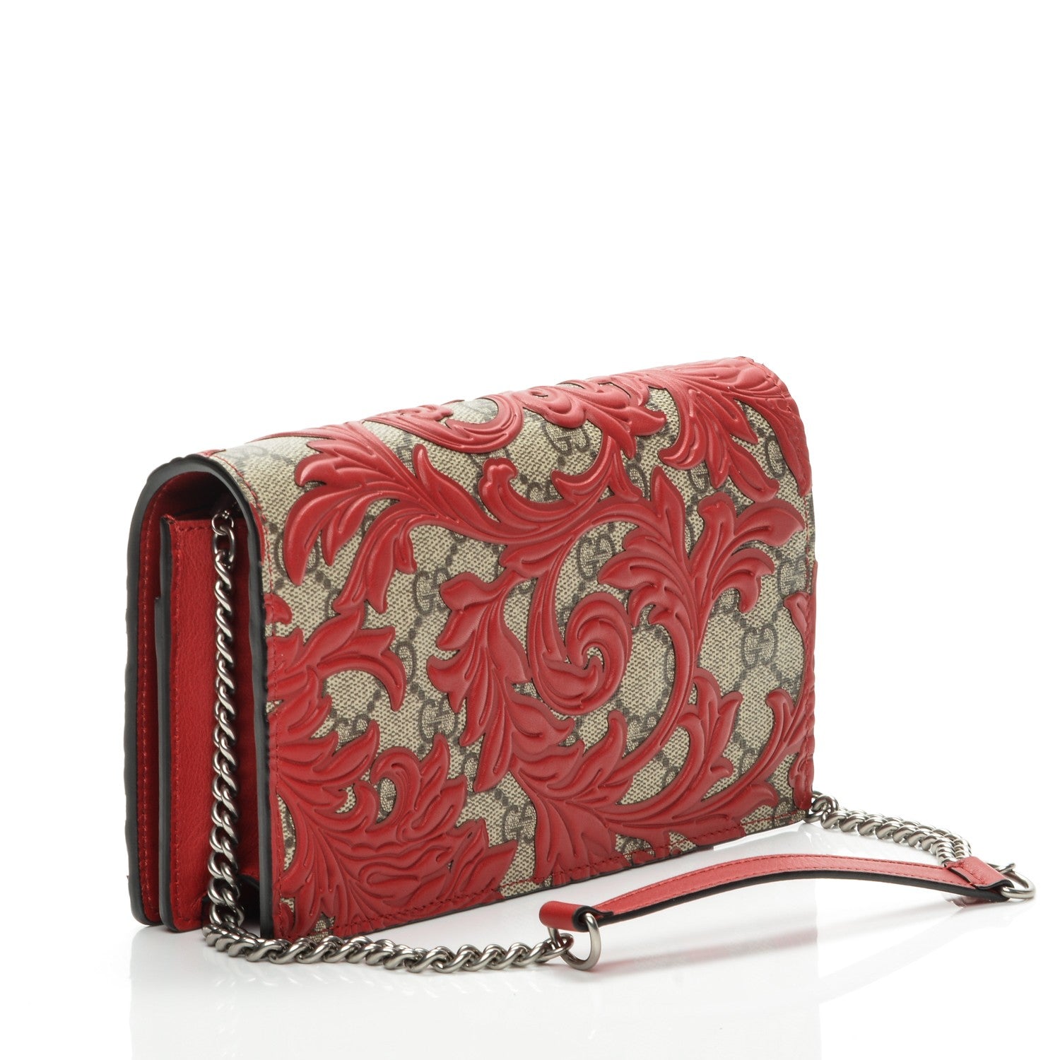 Gucci GG Supreme Monogram Arabesque Chain Wallet Hibiscus Red 3 of 6